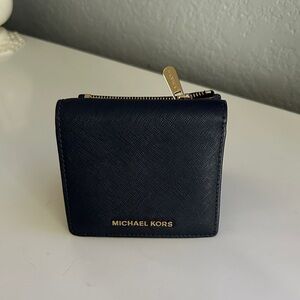 Michael Kors Navy Wallet with Gold Hardware